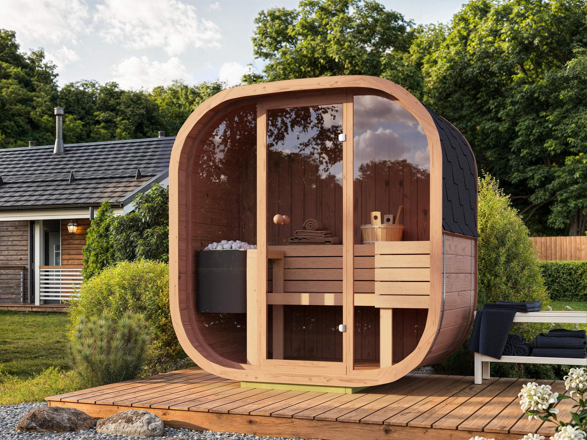 Sauna Regenerum Compact w ogrodzie