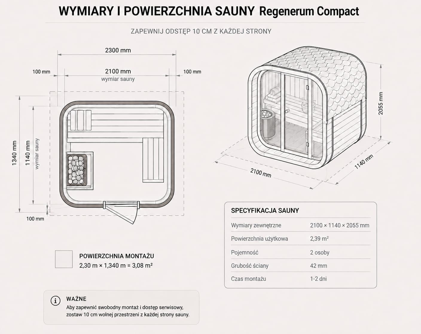 Rysunek techniczny sauny Compact