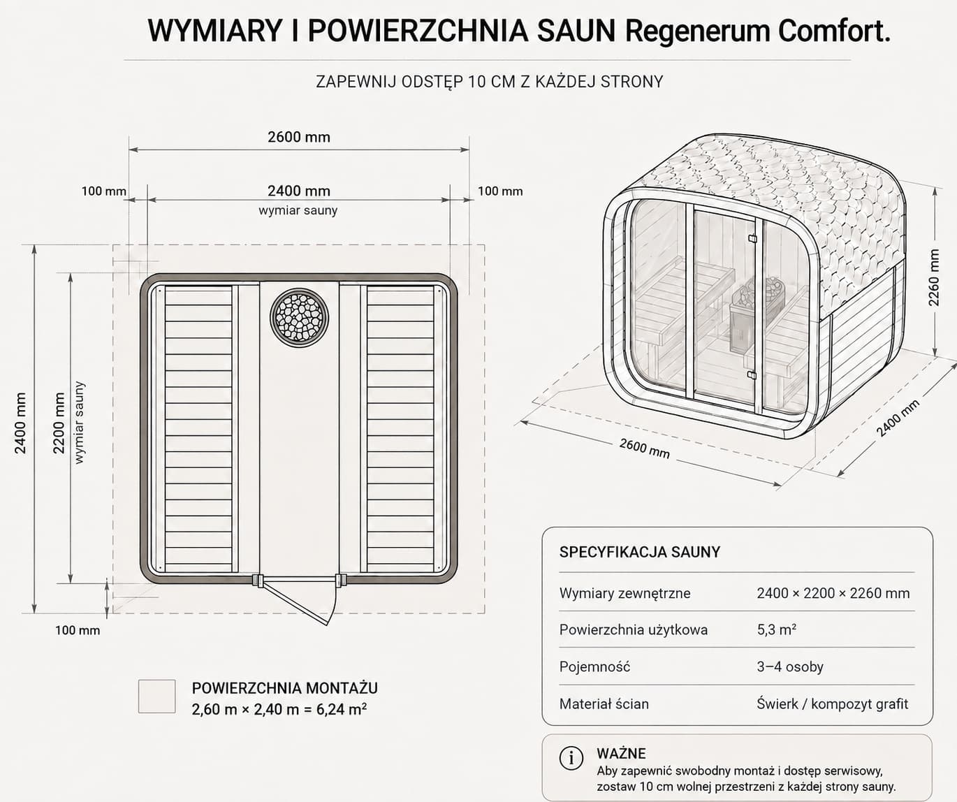 Rysunek techniczny sauny Comfort